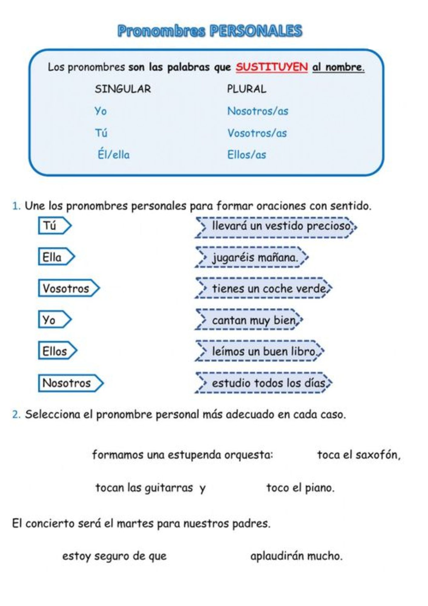 Fichas de pronombres personales: Aprendizaje interactivo en español