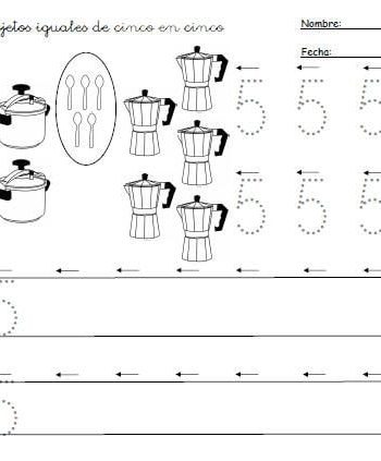 Actividades de escritura y lectura relacionadas con el número 5 1