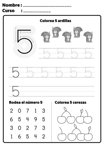 Actividades de escritura y lectura relacionadas con el número 5 2