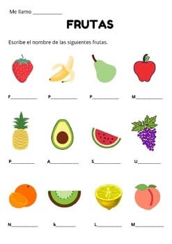 Fichas de frutas y verduras