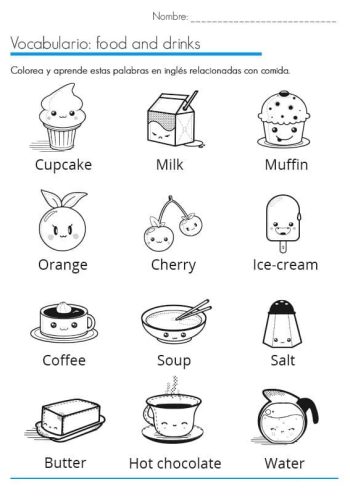 Fichas de comida en inglés