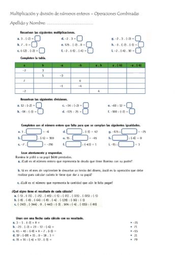 Ejercicios de multiplicación y división 2