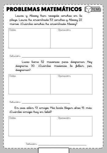 Fichas con problemas matematicos 2