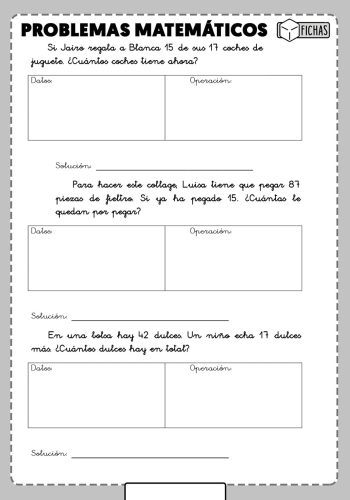 Fichas con problemas matematicos 4