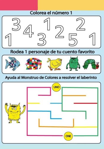 Fichas de colores para actividades de matemáticas y números 1