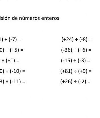 Fichas de divisiones para números enteros 1