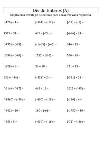 Fichas de números enteros