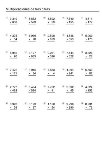 Fichas de multiplicaciones de 3 cifras 3