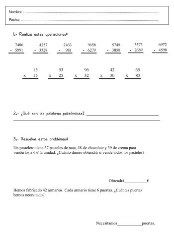 Fichas de repaso 3 primaria para matemáticas 3