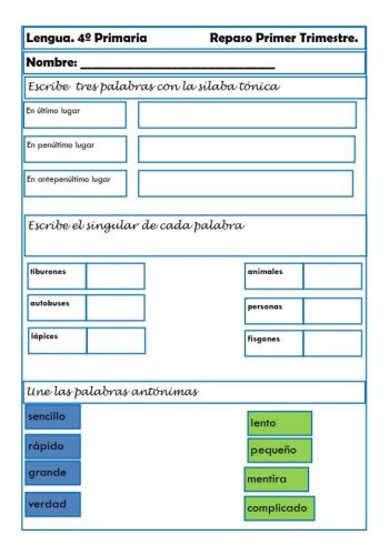 Fichas de repaso de Lengua Castellana 3