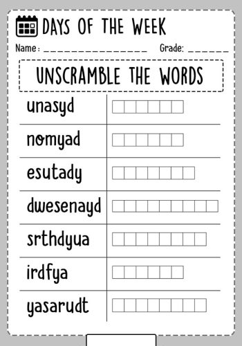 Fichas dias de la semana en ingles con vocabulario y ejercicios 2