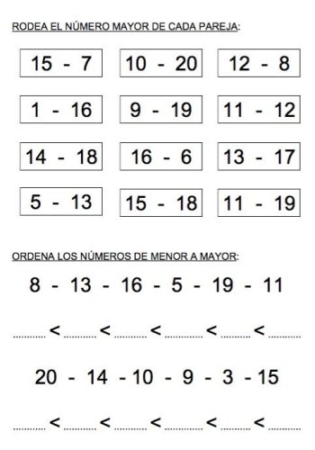 Fichas para contar, ordenar y sumar números 2