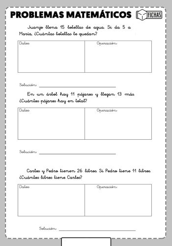 Fichas repaso con problemas matematicos 1