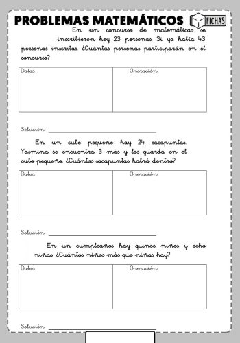 Fichas repaso con problemas matematicos 2