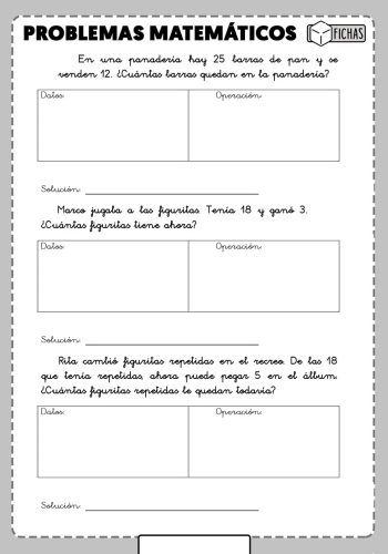 Fichas repaso con problemas matematicos 3
