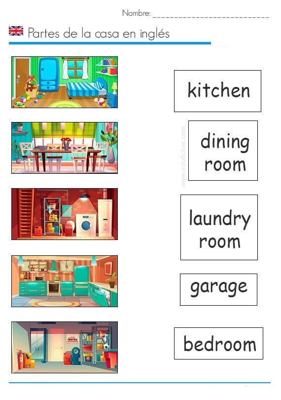 Fichas de las partes de la casa en inglés para primaria: Aprende y practica vocabulario