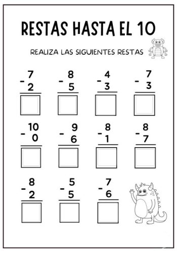Ejemplos de ficha de restas con llevadas para practicar 3