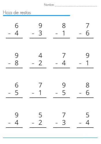 Ejemplos de ficha de restas con llevadas para practicar 1
