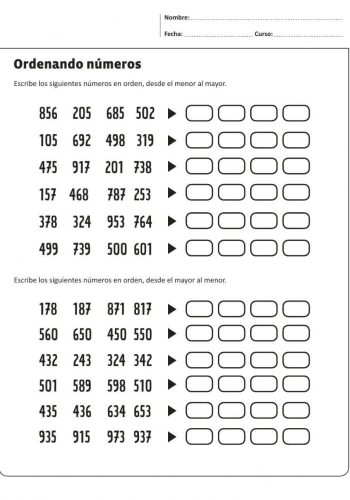 Secuencias ascendentes y descendentes actividades para ordenar números en el rango del 200 al 300 2