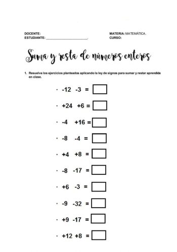 Suma y resta de enteros 1