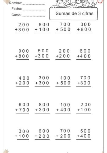 Sumando y restando ejercicios de cálculo con números de tres cifras 1