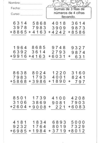 Sumas con números de cuatro cifras 2