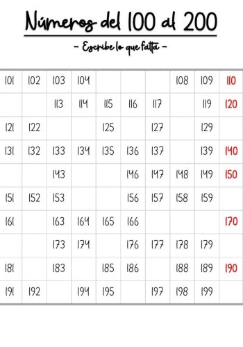 Fichas de números del 1 al 100