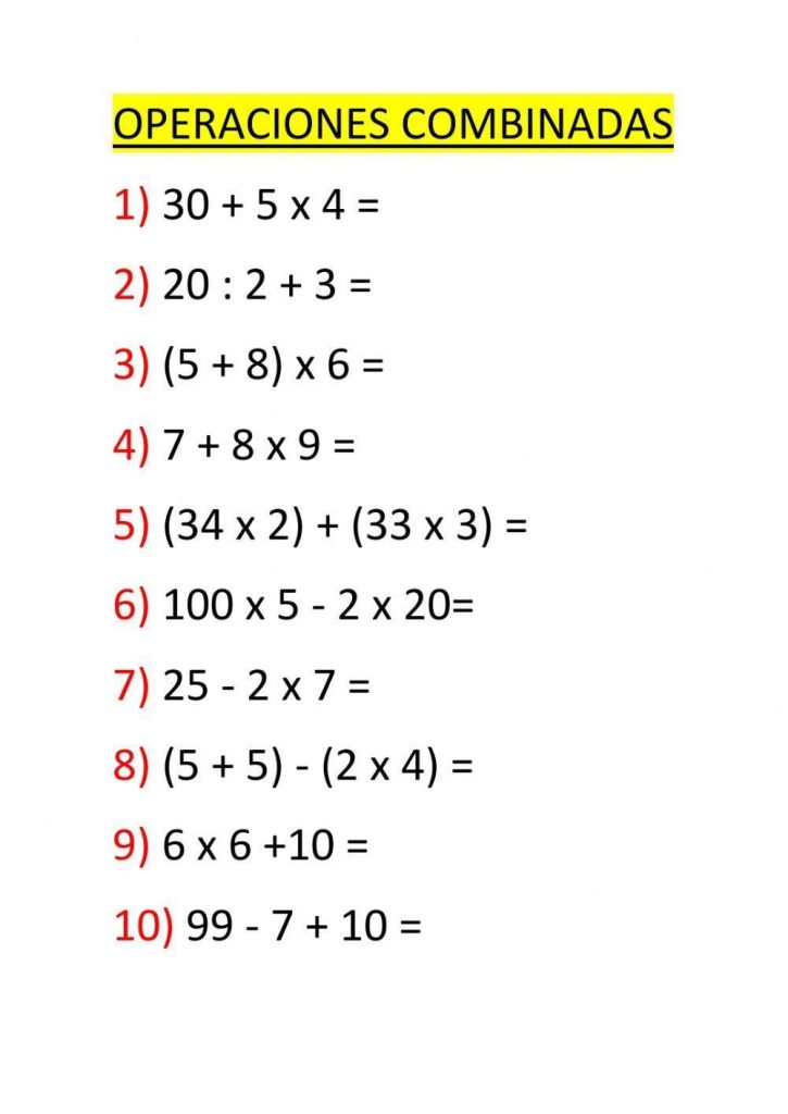 Fichas de operaciones combinadas