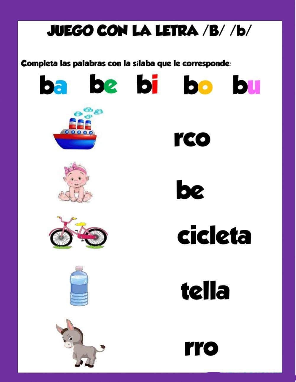 Fichas de la B para colorear 2