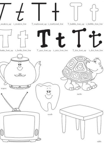 Fichas de la T para colorear 3