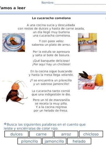 Fichas de cucarachas para escribir 1