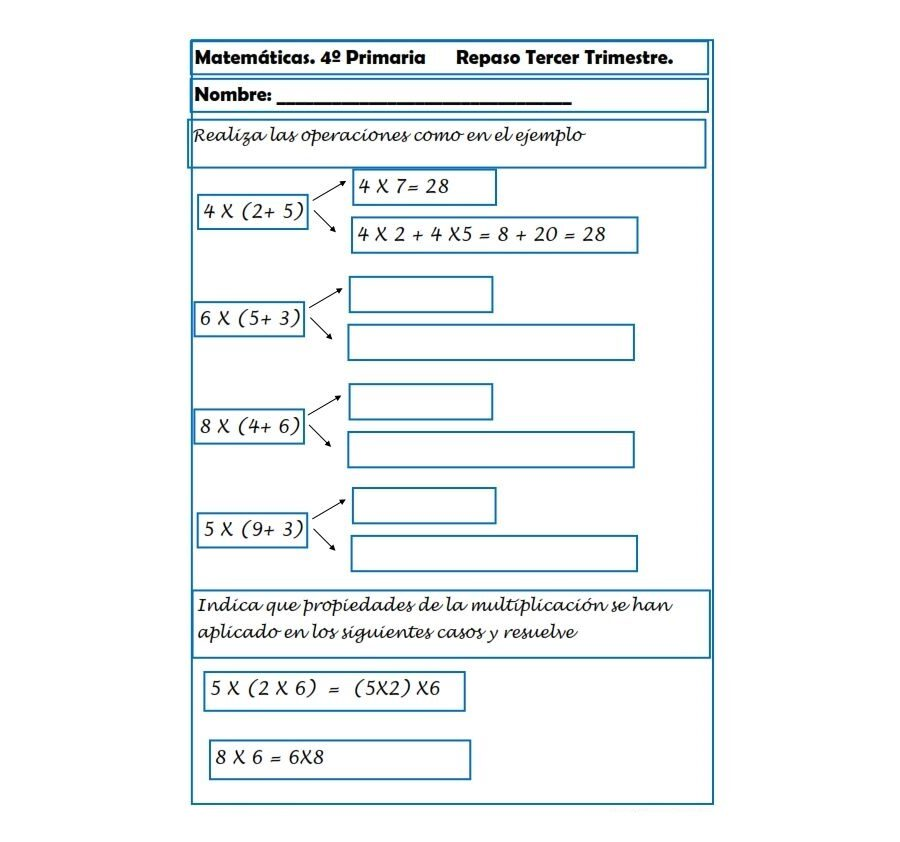 Fichas de repaso 4 primaria de Matemáticas 1