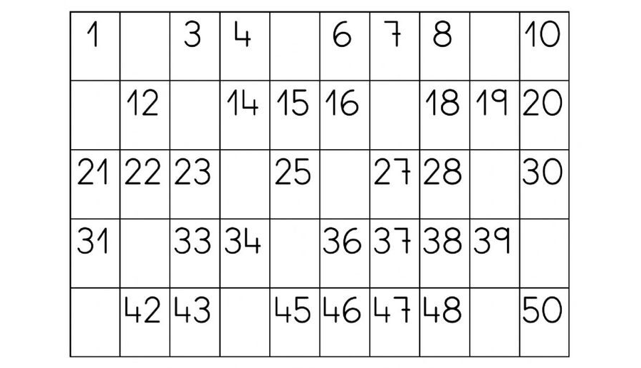 Tabla de números del 1 al 50 2