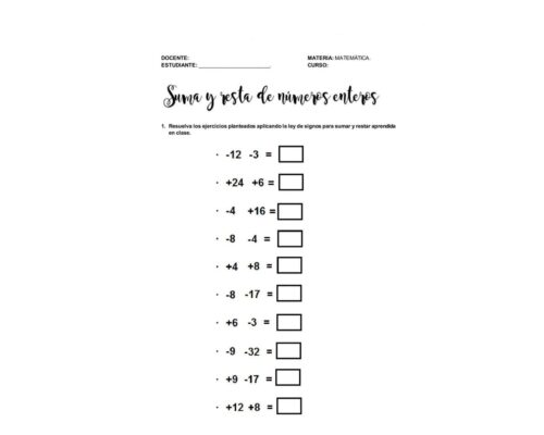 Suma y resta de enteros 1