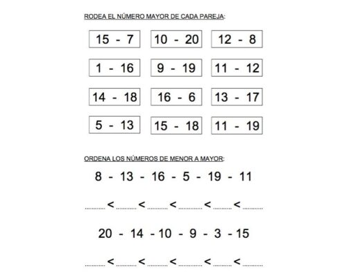 Fichas para contar, ordenar y sumar números 2