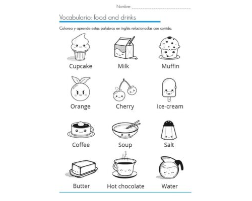 Fichas de comida en inglés