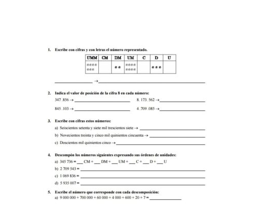 Fichas de repaso 5 primaria de actividades para el repaso de operaciones 1