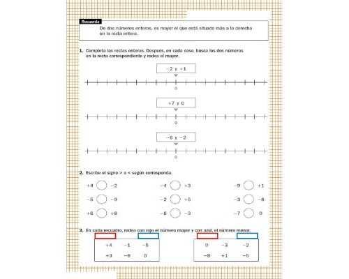 Fichas de números positivos y negativos