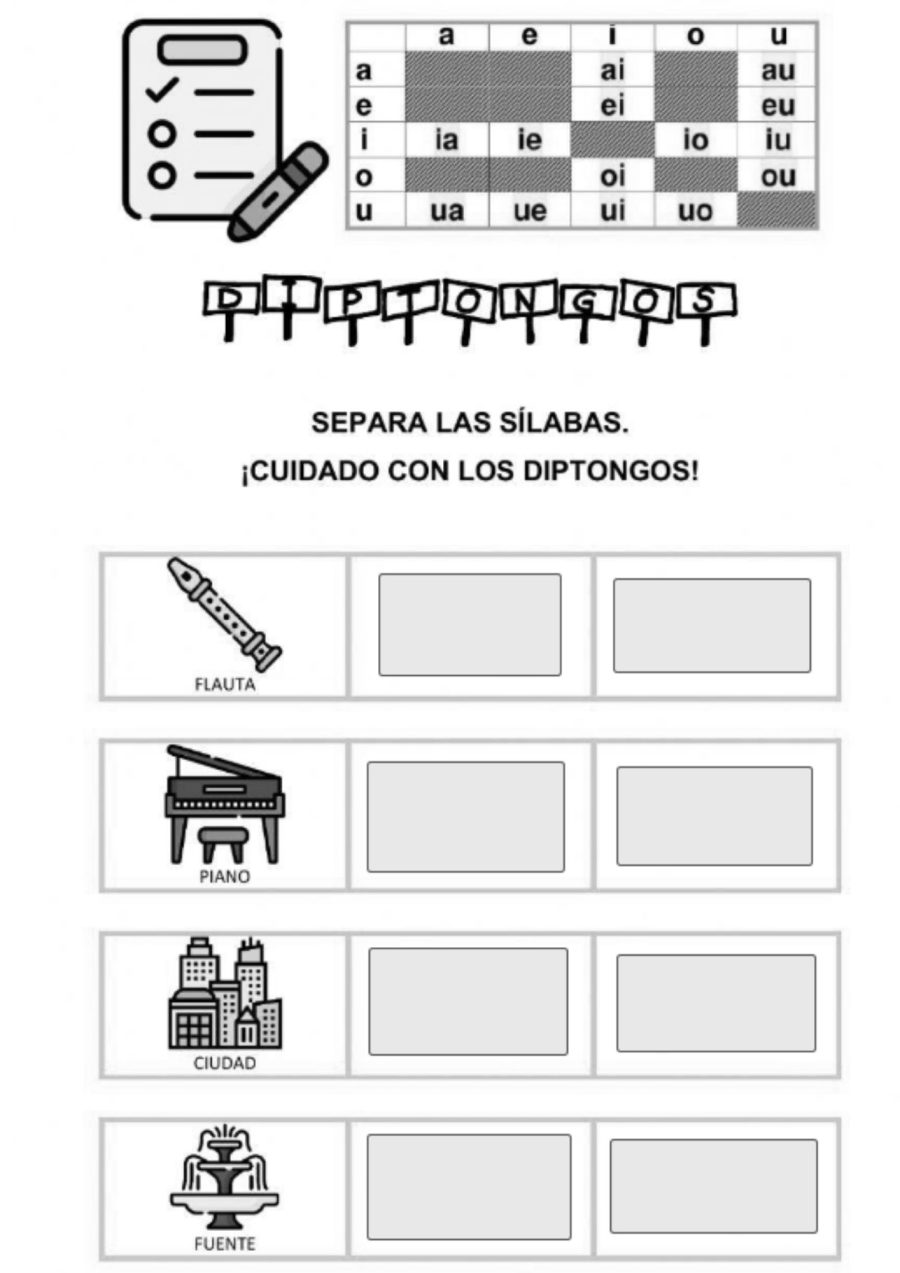 Fichas Diptongos e Hiatos Ejercicios 2