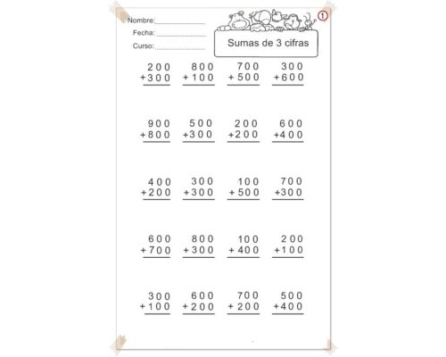 Sumando y restando ejercicios de cálculo con números de tres cifras 1