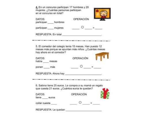 Fichas con problemas matematicos 1