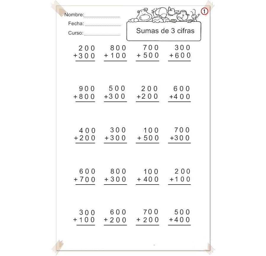 Sumando y restando ejercicios de cálculo con números de tres cifras 1