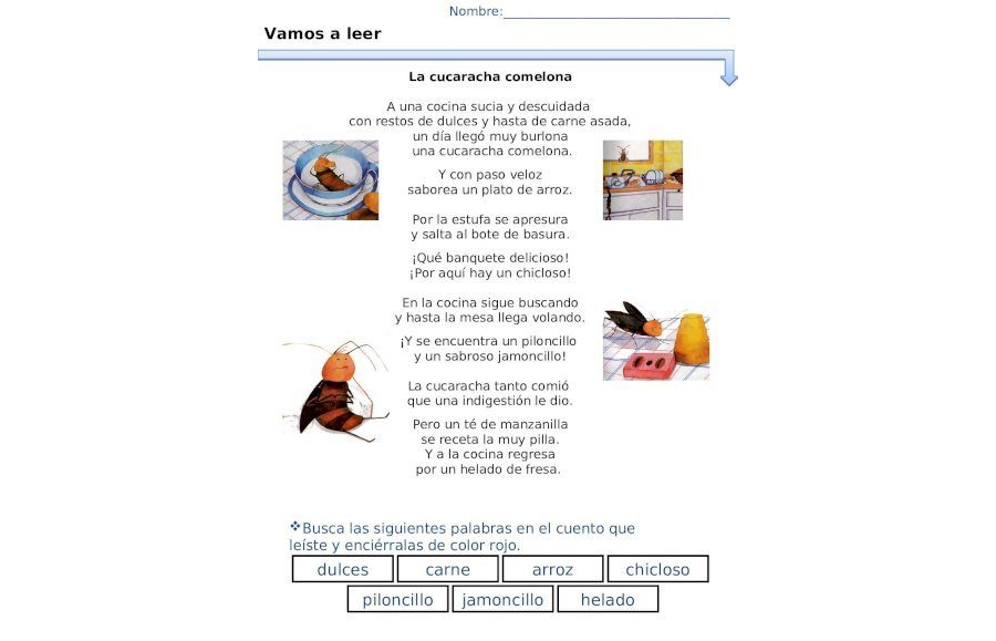 Fichas de cucarachas para escribir 1