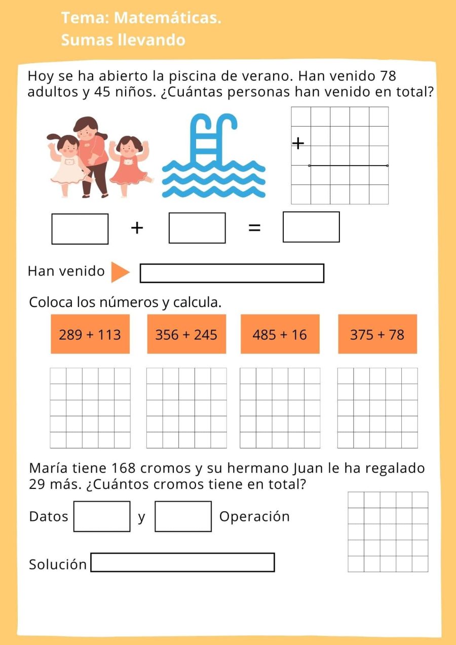 Ejercicios de sumas con llevadas 3