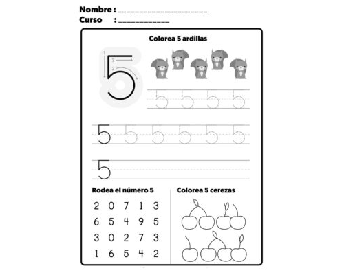 Actividades de escritura y lectura relacionadas con el número 5 2