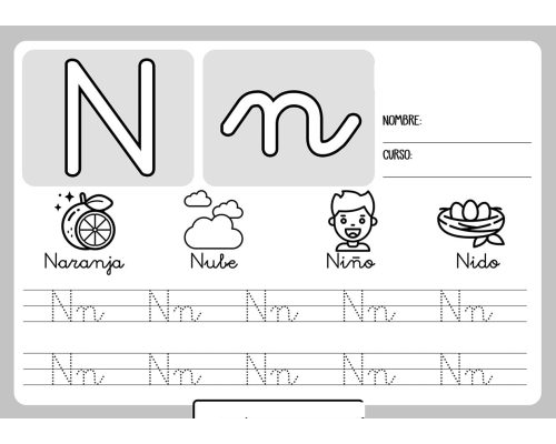 Fichas de la N para colorear 1