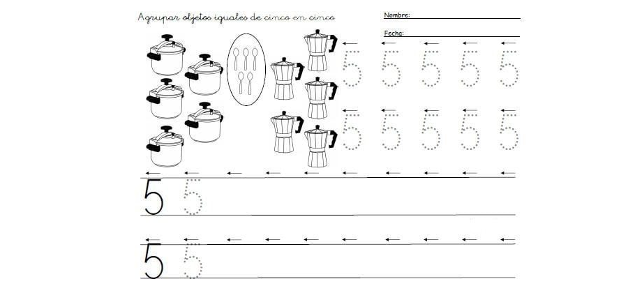 Actividades de escritura y lectura relacionadas con el número 5 1
