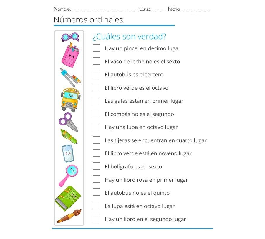 Actividades prácticas y manipulativas con ficha de numeros ordinales 3