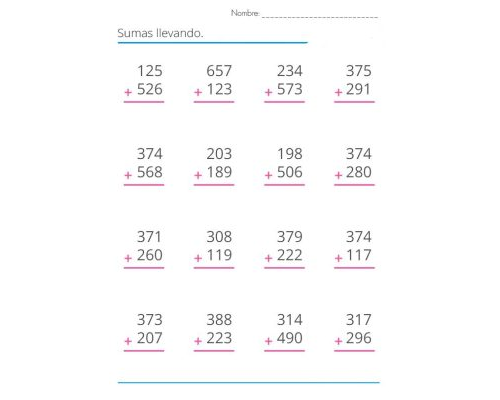 Fichas de sumas llevando