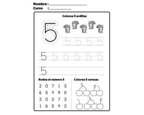 Actividades de escritura y lectura relacionadas con el número 5 2